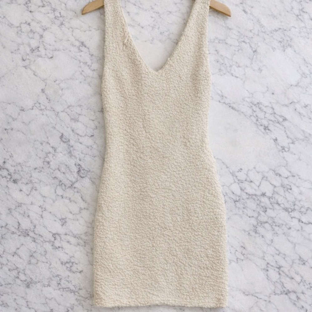 ASTR Elegant Cream Textured Backless Dress — Soft Luxury Minimalist